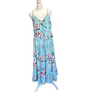 Xhilaration women's blue floral spaghetti strap maxi dress size small
